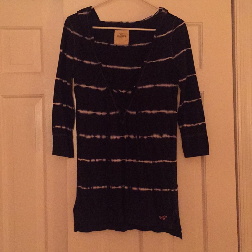 Hollister Hooded Navy/White Tie-dye Lace-up Shirt